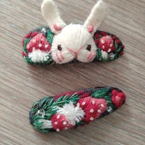 Set of 2 Handmade embroidery rabbit hair clips